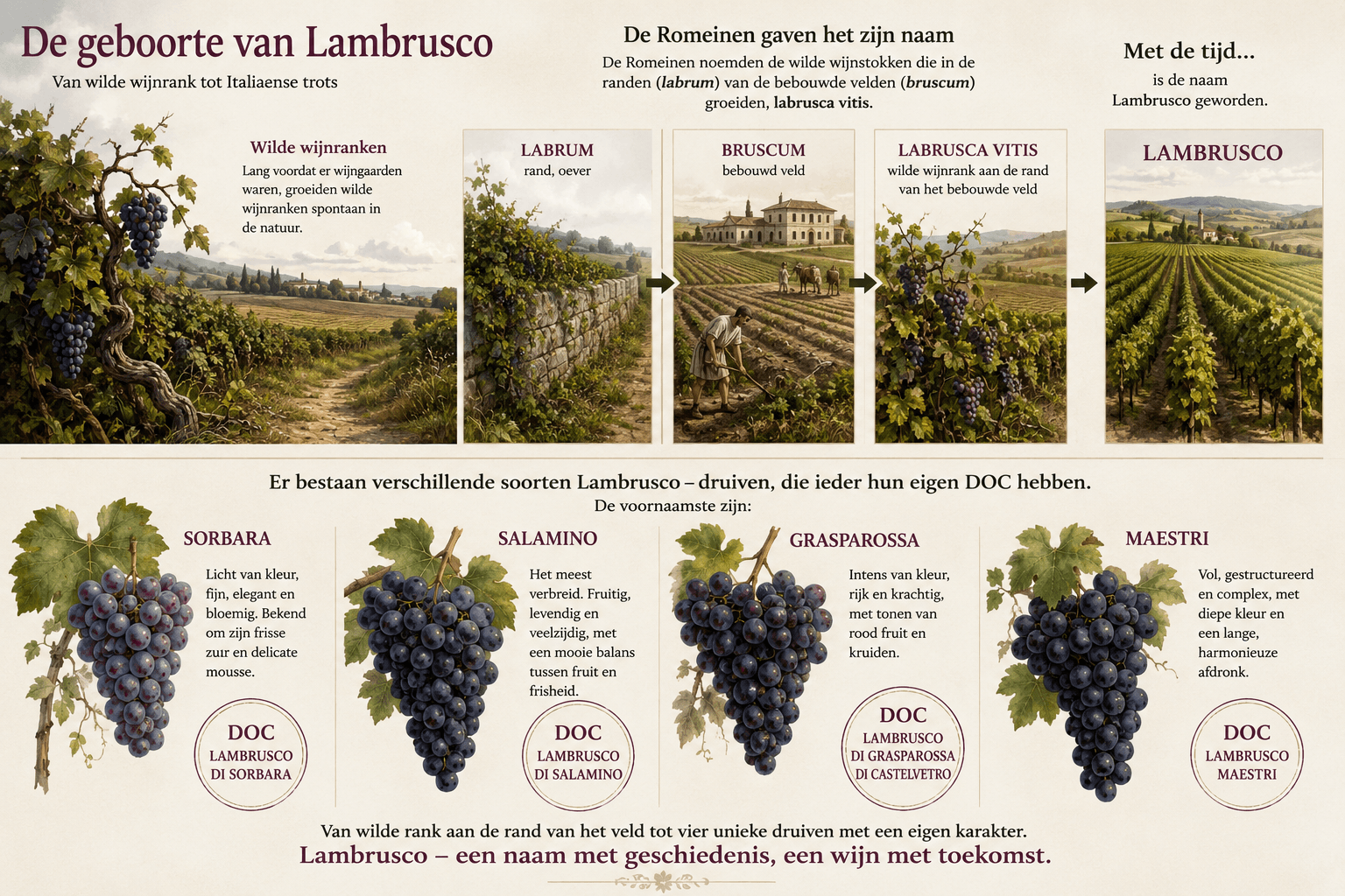 Lambrusco van wilde wingerd tot druivenfamilie